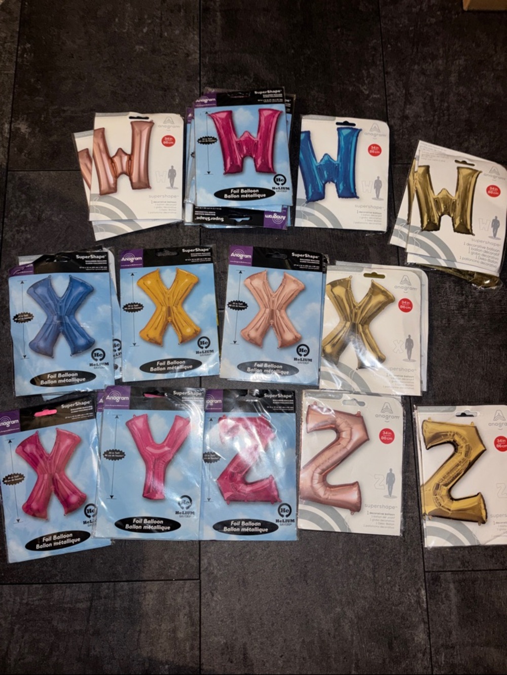 Assorted Foil Letter & Number Balloons - Pink, Blue, Gold, Rose Gold